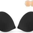 Niidor Adhesive Bra Strapless Sticky Invisible Push up Silicone Bra for Backless Dress with Nipple Covers Black(B Cup)