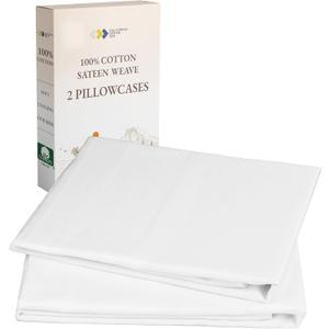 California Design Den King Size Pillowcases - 100% Cotton, Set of 2 Soft Sateen Weave Cases, Fits King Size Pillows - Bright White