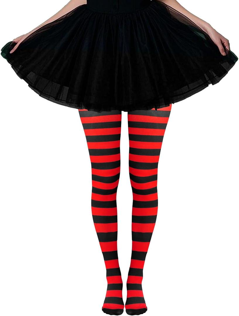 baotongle 2 Pairs Women's Nylon Striped Tights Striped Tights for Women Women's Stocking Hosiery 88-132IbS (Red and Black)
