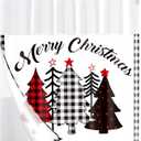 No Hook Christmas Shower Curtain with Snap in Liner, Double Layer Farmhouse Buffalo Plaid Xmas Tree Shower Curtain for Bathroom Hotel Decor, 71" x 74" (Grey)