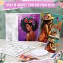 Tenceur 72 Pieces Pre Drawn Canvas Kit 8" x 10" Paint and Sip Kit for Adults Painting Party Pre Printed Canvas DIY Pre Stenciled Canvas with Paints Easels Aprons Brushes for Party Gifts(Black Girl)