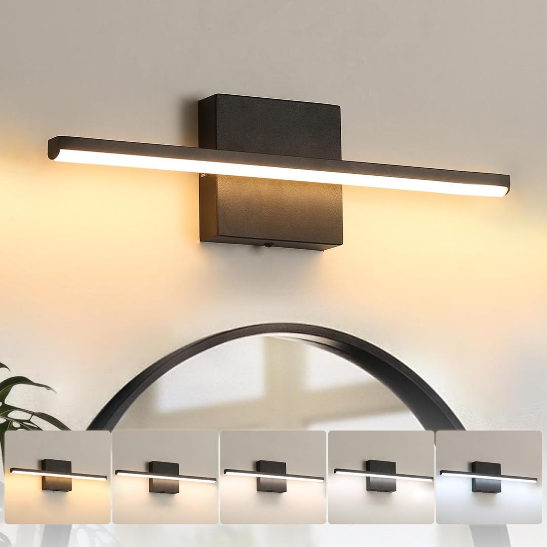 Modern Bathroom Vanity Light 16 Inch, 14W Black Bathroom Light Fixture Over Mirror, Dimmable 5CCT LED Wall Sconce Lighting for Restroom Mirro