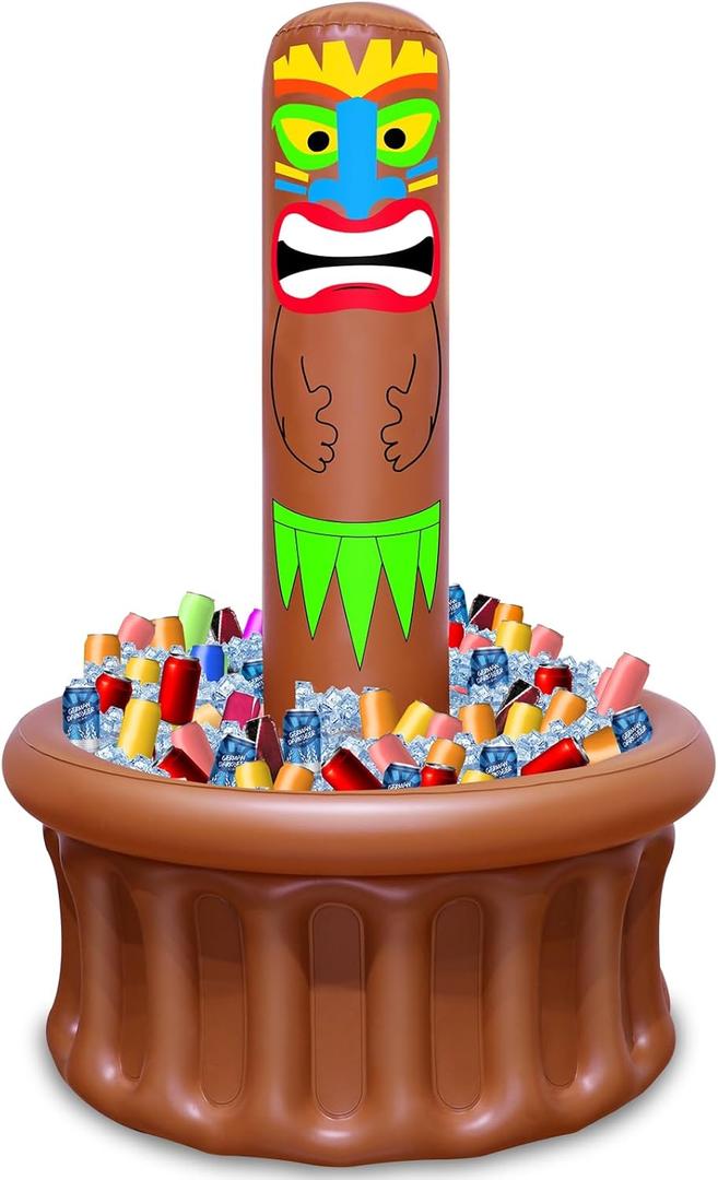 Luau Inflatable Tiki Cooler 47" Super Large Capacity (100+ Cans), Tropical Party Pool Beach Essentials, Instant Setup Portable Drink Cooler for Hawaiian Themed Outdoor Entertaining