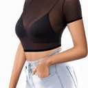 MANGOPOP Women's Short Sleeve Long Sleeve Sheer Mesh Crop Tops Tee Shirt Blouse (XL)
