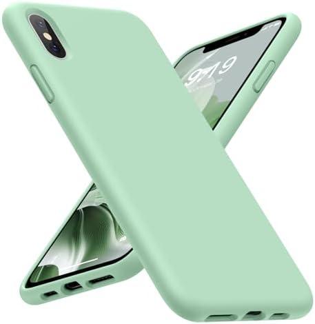 Set of 2 Pack, OuXul Case for iPhone X/iPhone Xs case Liquid Silicone Gel Rubber Phone Case, iPhone X/iPhone Xs 5.8 Inch Full Body Slim Soft Microfiber Lining Protective Case (Tea Green)
