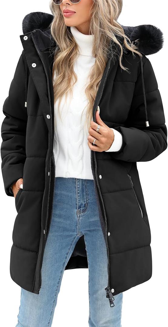 Yusongirl Women's Winter Puffer Coat Thickened Fleece Lined Parka Jacket Warm Down Jacket Outerwear with Detachable Hood (S)