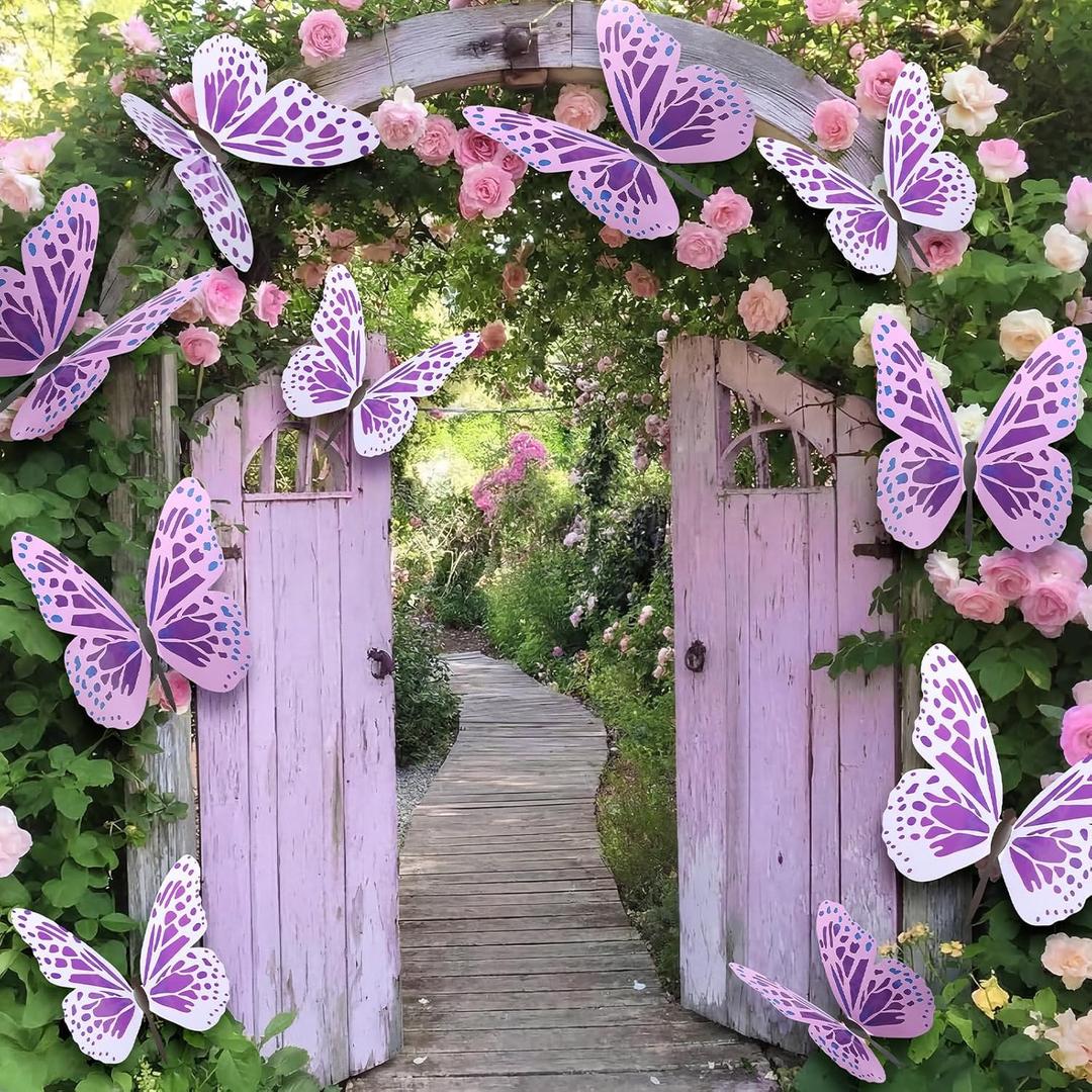 Frienda 24 Pcs Large Butterfly Party Decorations 3D Purple Mariposas Grandes Para Decoration 17.7" 15.7" 13.8" Self-adhesive Giant Hanging Butterflies Wall Decor for Birthday Baby Shower Wedding Decor