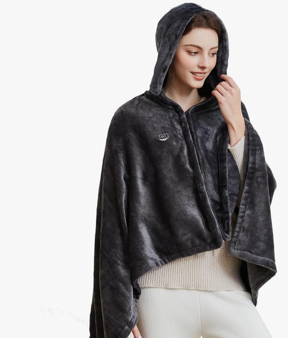 Wearable USB Heated Blanket Shawl Hooded, Portable, 3 Gears 7 Heating Zones Cordless Zip Throw for Women, Outdoor, Office, Camping