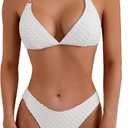swimall Women's Triangle Bikini Set Cheeky High Cut Sexy Two Piece Swimsuit Cute Halter Bathing Suit (Medium, White)