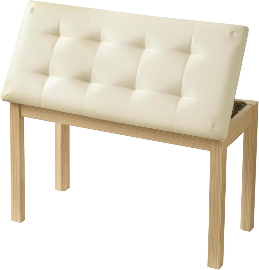 ZHRUNS Duet Piano Bench Wooden Keyboard Bench with Storage Compartment, 29''Piano Chair Seat with Padded Cushion, Long Piano Stool Beige