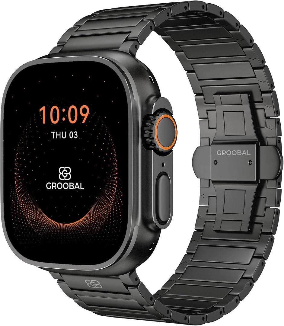 Titanium Band Compatible with Apple Watch Ultra 3/2/1 49mm Band for Men & Series 11/10 46mm, Grade 5 Titanium with DLC Coating for Ultra 3 Watch Band, Easy-Adjust Metal Band & Butterfly Clasp (Black)