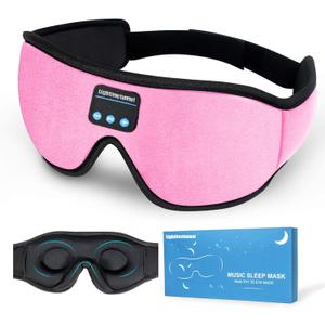 Sleep Headphones, 3D Sleep Mask, LIGHTIMETUNNEL Washable Sleeping Headphones with Ultra Thin Stereo Speakers Microphone Hands Free for Insomnia Travel Pink
