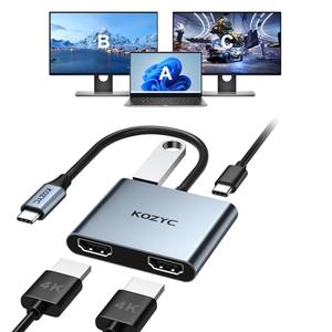Amazon.com: USB C to Dual HDMI Adapter 4K@30Hz, KOZYC USB C Hub Multiport Adapter with 2xHDMI, USB 3.0, 100W PD, Support USB C to HDMI Splitter Extended Display for MacBook Pro (MST is not Supported on MacOS) : Electronics