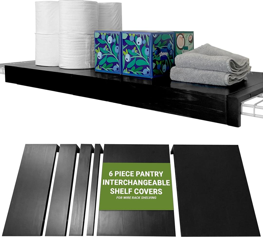 Wooden Shelf Covers for 16-Inch Deep Wire Racks - Each Set Covers 36 Inches Wide Pantry Interchangeable Shelf Liners for Wire Rack Shelving, Perfect for Pantry Organization (Black)
