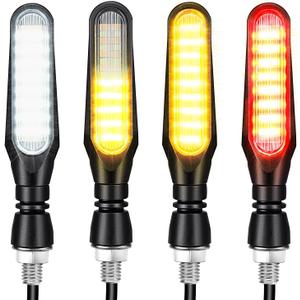 Benlari 4PCS Flowing Motorcycle Turn Signals With Running Lights, Front & Rear Turn Signal Brake Light 12V Fit for Harley Honda Yamaha Triumph, White/Red/Amber