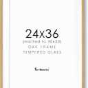 24x36 Poster Frame, USA-Sourced Oak Wood Picture Frame with HD Tempered Glass, Handcrafted Rounded Corner 24 x 36 Wooden Frames Matted to 20x30 Photos, Horizontal or Vertical Wall Display, Natural Color