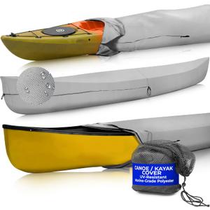EliteShield Full Canoe Kayak Cover; Waterproof UV Resistant 600D Marine Grade Polyester for Canoe Kayak Storage Cover fits 15 ft-16 ft Long, 116 Inches Girth Gray Color