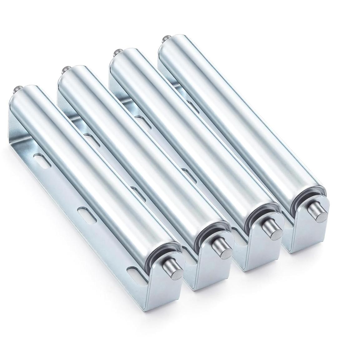 Elsjoy 4 Pack 10 Inch Long Roller and Bracket Set with 1.5" Diameter, Galvanized Steel Conveyor Roller for Conveying Heavy Objects, Canoe, Kayak, Woodworking
