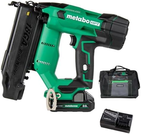 Metabo HPT 18V MultiVolt Brushless Compact Cordless Brad Nailer Kit, 18 Gauge Nailer with Power Tool 2.0Ah Lithium Ion Battery, Drives 5/8" to 2" Brad Nails, NT1850DFT