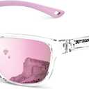 Polarized Running Sunglasses for Women Mens Sun Glasses for Cycling Fishing Driving Golf UV Protection (Sakura Pink + Transparent Pink)