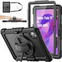 SEYMAC stock Tablet Case for Lenovo Idea Tab 11'' / M11 (TB336FU/TB330FU) 11 inch Drop-Proof Protection Cover with 360° Rotate Stand & Strap [Pen Holder] & Screen Protector 2025/2024, Black