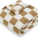 HOMRITAR Super Soft Baby Blankets for Boys Girls Warm Cozy Reversible Checkerboard Toddlers Blanket, Fluffy Fuzzy Plush Lightweight Bed Blanket with Chessboard Grid Design 350GSM Khaki 30 x 40 Inch