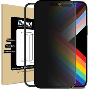 Mothca Matte Privacy Screen Protector for iPhone 16 Plus/iPhone 15 Plus 6.7 inch with Easy Installation Tool, Anti Spy Anti Glare Full Coverage Tempered Glass Film, Anti-Fingerprint, Smooth as Silk