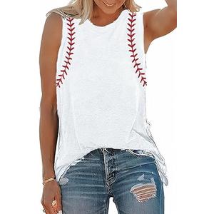 AMWIPE Baseball Tank Tops for Women Baseball Mom Graphic Shirts Softball Mom Casual Sleeveless Vest Top White-a Medium