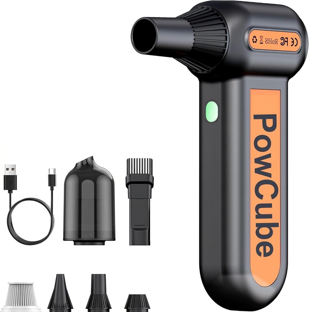 2-in-1 Compressed Air Duster 180000RPM Powerful Motor, Cordless Mini Vacuum Cleaner, 10,000mAh Battery, Portable Electric Air Duster, Dust Blower for Computer, Keyboard, Outdoor, House, Car and Office