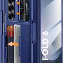 Vizvera for Samsung Galaxy Z Fold 6 Case RFID Wallet with Cards Holder [S Pen Holder] [Camera Cover] Shockproof Silicone Protective Phone Case for Z Fold 6 2024-Blue