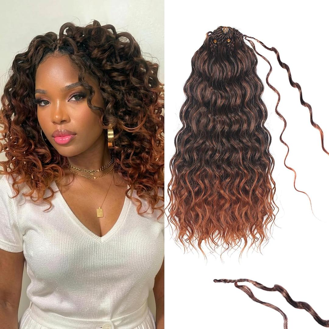 14 Inch Pre Looped Ocean Wave Crochet Braids Pure Protein Close to Human Hair 8 Packs Boho Ocean Braids Pre Twisted Deep Wavy Crochet Hair for Black Women(14Inch 1B/350)