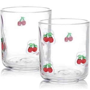 2 Pack Icon Juice Glass, Old Fashioned Transparent Cup Heat & Cold Resistant Coffee Cup with Heavy Base, Cute Cocktail Glass Drinking Mug 16 oz, Unique Design for Birthday Gift