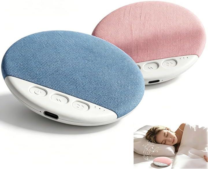 Sleep Pillow Speaker, 2 Pack Pillow Speaker with White Noise Timer, Flat Design Sleep Aid Speaker with Stereo Bass, Adult & Child Pillow with Built-in Private Sleep Earbuds (Blue + Pink)