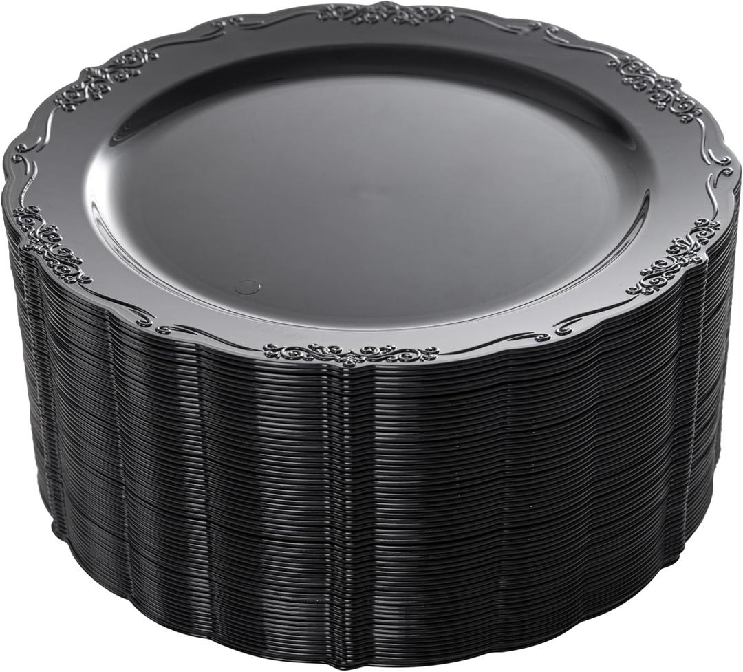 DaYammi 60PCS Black Plastic Plates, Heavy Duty Black Disposable Plates Premium 7.5 inch Dessert Cake Salad Appetizer Plates Hard Plastic Plates Disposable for Halloween Party