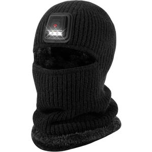 Winter Balaclava Knitted Ski Mask with LED Light - Fleece Lined Full Face Cover Windproof Snow Mask for Skiing, Motorcycling