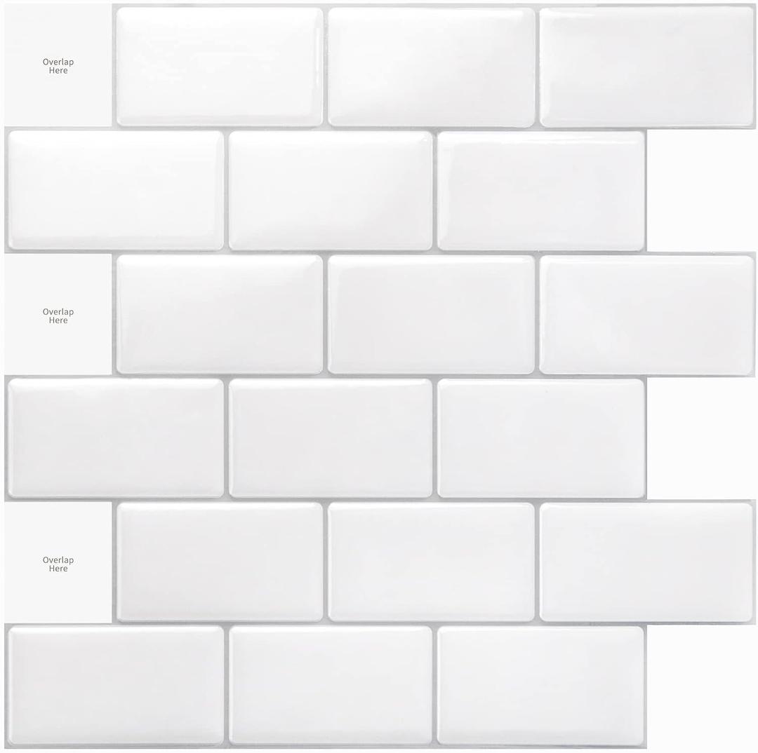 Art3d Premium 10-Sheet Peel and Stick Tile Backsplash - 12"x12" for Kitchen , Bright White