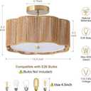 Rattan Ceiling Light Fixtures Flush Mount,3-Light Boho Light Fixtures Ceiling Mount for Bedroom,Close to Ceiling Light Modern Rattan Chandelier Lighting for Hallway Kitchen Dining Room(Yellow)