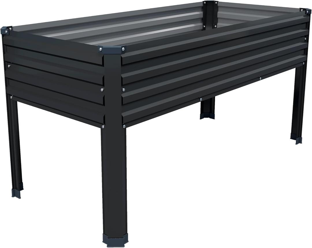 DIIYIV Galvanized Raised Garden Bed with Legs,48x24x30in Elevated Planter Box for Backyard,Garden, Patio, Balcony, 350lb Capacity,Planters for Outdoor Plants,Black