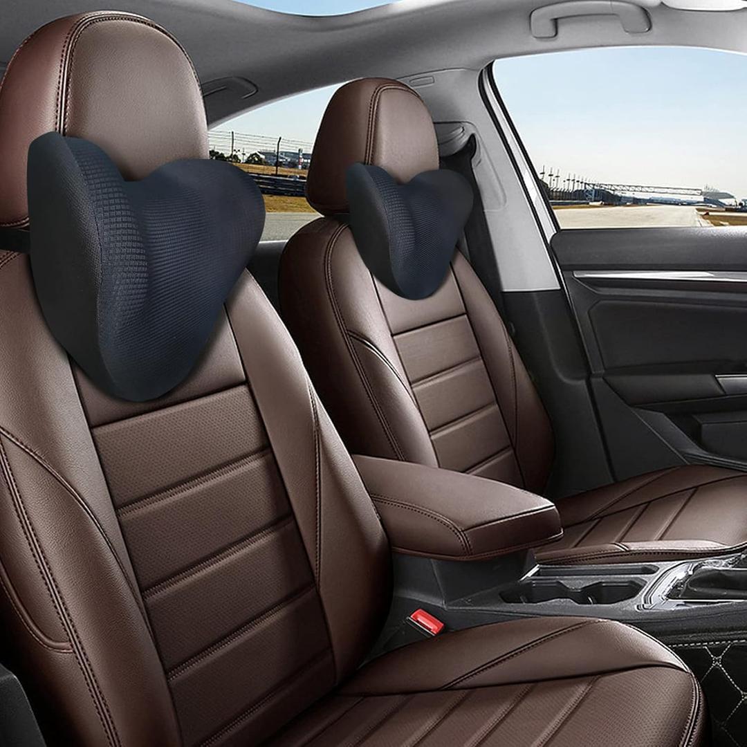 Super Soft Car Headrest Pillow, 100% Memory Foam Car Neck Pillow with Adjustable Strap & Breathable Removable Cover, Ergonomic Design - Travel Pillow Car Pillow for Neck/Back Pain Relief(Black, 1PC) (Model-one)