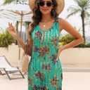 LUKYCILD Womens Swimwear Cover Ups Crochet Tank Dress Swim Suit Coverup (Green, XL)