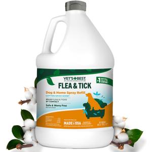 Vet's Best Natural Flea & Tick Home Spray for Dogs  Cotton Spice Scented Indoor Pest Control Spray  Natural Flea & Tick Protection with Certified Plant-Based Ingredients  Made in USA  96 oz Refill