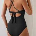 Eomenie One Piece Swimsuit for Women Tummy Control Ruched Bathing Suit Tie Back Slimming Swimsuit (XL)