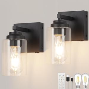 Battery Operated Wall Sconce,Wireless Wall Lights Infinitely Dimmable with Remote Control 15000mAh Endurance 200 Hours Fast Charging,Wall Sconce Set of 2 for Bedroom Living Room Hallway (Black)