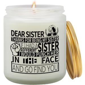 Funny Dear Sister Candle, Sister Gifts, Happy Birthday Gift Ideas for Her from Sisters Brother, Graduation Gifts for Sis, Happy Mothers Day Sisters, Lavender Scented Candle