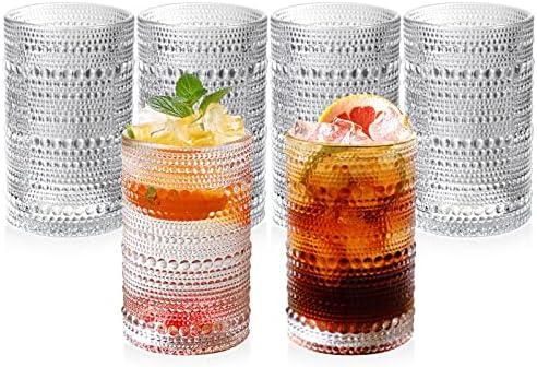 Hobnail Glasses Set of 6 Highball Vintage Drinking Glasses 13OZ Clear Embossed Vintage Glassware Hobnail Glass Cup for Water, Juice,Cocktail, Wine, Beer, Whiskey for Thanksgiving Day, Christmas Gift