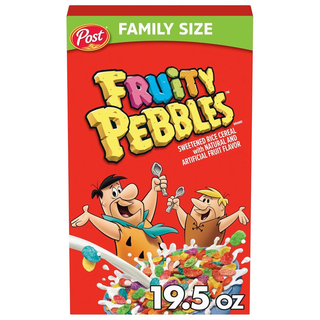 Pebbles Fruity PEBBLES Cereal, Fruity Kids Cereal, Gluten Free Rice Cereal for Kids, 19.5 OZ Family Size Cereal Box, Expiry: 05/19/27