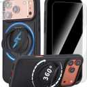 Case for iPhone 17 Pro 360° Rotating Stand, Upgraded PU Leather Military-Grade Shock-Resistant Full-Coverage Case with Rotating Stand-Black