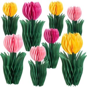 Easy Joy 8PCS Flower Party Decorations Tulips Honeycomb Centerpieces 3D Tulips Centerpieces for Tables Pink White Table Toppers Birthday Boho Wedding Party Decorations Girl Baby Shower (Tulips-02)