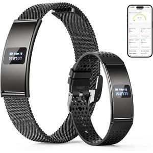 Smart Bracelet, Subscription-Free 24/7 Health Tracking, Heart Rate, SpO2, HRV & Sleep Tracker with IPX8 Waterproof, Wearable Activity & Fitness Tracker, 7-Day Battery, 2 Bands (Black)