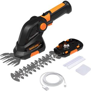 GARCARE 2 in 1 Grass Shears & Hedge Trimmer, Cordless Handheld Bush Trimmer, 1200rpm Grass Cutter with 2000mAh Built-in Battery